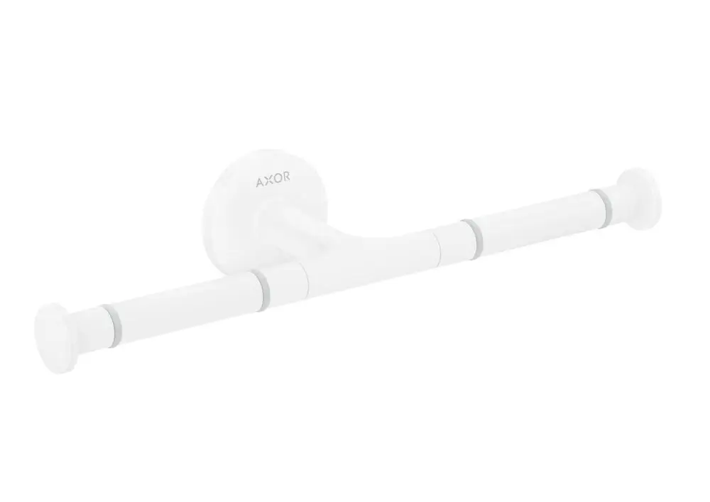 Toilettenpapierhalter von AXOR in Mattweiß, mit doppelter Halterung, geeignet für Wandmontage, einfache und funktionale Formgebung.